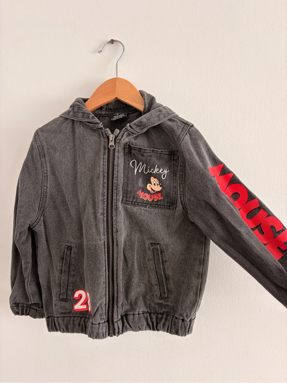 Kids' Mickey Mouse Gray Zip-Up Hooded Jacket with Red Accents